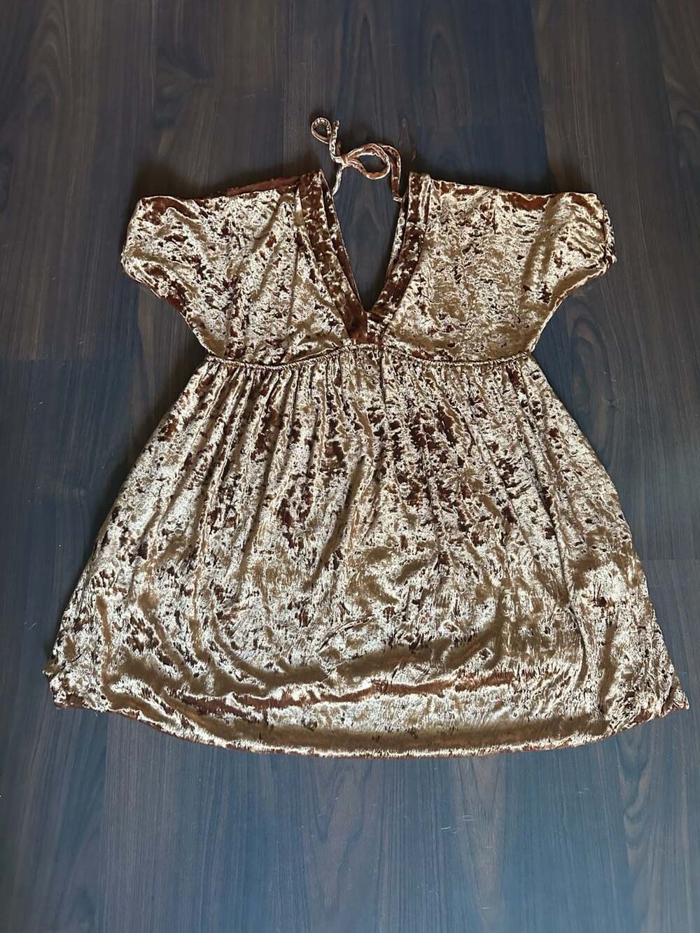 🧡Entro Crushed Velvet Top Womens S Copper Ruffle Flutter Sleeve Mini